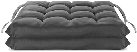 Brandsseller Set di 2 Cuscino per sedia 40x40 cm Cuscino per seduta Coprisedia Imbottito con Cinturini di Fissaggio Cuscino decorativo per interno e esterno trapuntato - Antracite