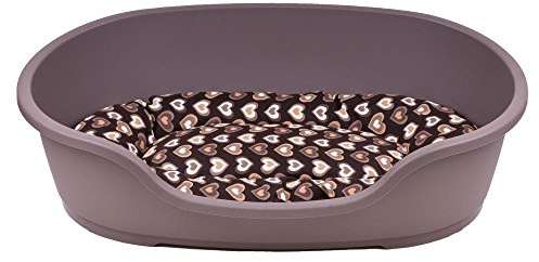 adena Hundekorb 81 x 54 cm Taupe + Kissen Herzen braun