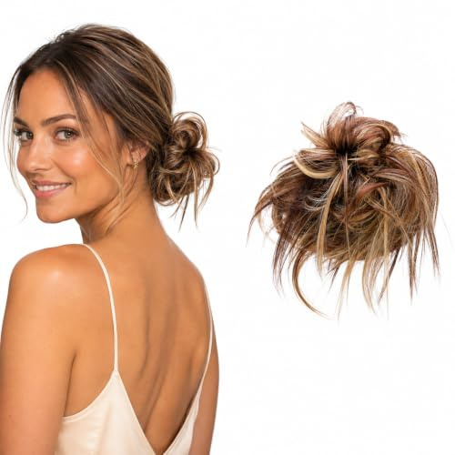 CAISHA XXL Parrucchino Leggermente Ondulato Elastico Per Capelli Acconciatura Da Sposa Disordinato Biondo Rosso-Marrone Mix G19F