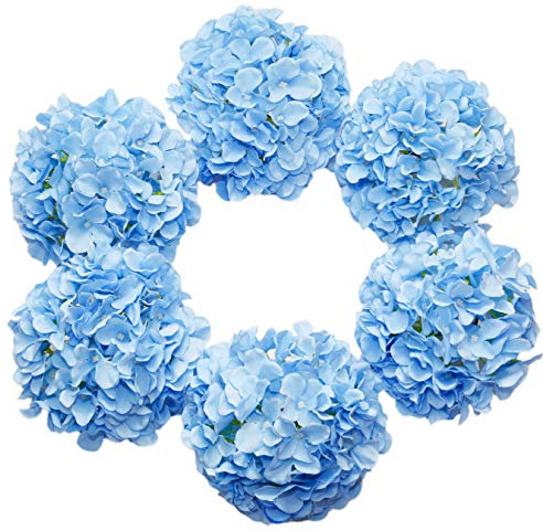 DuHouse Cabezas de hortensias Artificiales de Seda más Grandes con Tallo, Flores de hortensias Blancas Falsas para Boda, hogar, jardín, Centro de Mesa, Paquete de 6 (Azul)