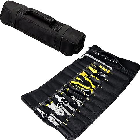 Copechilla trousse à outils enroulable portable professionnel,22 compartiments et 1 douille sac-15 Trou,Matériel 600D Oxford double épaissie imperméables,59X36CM,Sacoche à outils mécanicien automobile