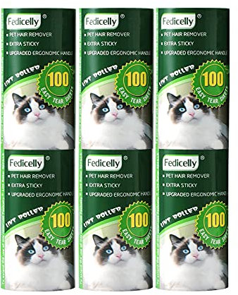 Fedicelly Lint Rollers Pet Hair Extra Sticky Refills,Mega Value Set 600 Sheets for Cat and Dog Hair Removal,100 Sheets Per Roller (Pack of 6)