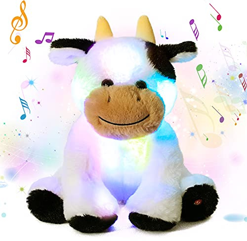 Cuteoy Musik-Plüschtier Kuh mit LED-Licht – Leuchtendes Nachtlicht zum Einschlafen – Singt Schlaflieder – Geschenk für Kinder, Mädchen & Jungen, 25 cm (10) | Nachtlicht singende Schlaflieder, Geburtstag, Weihnachten, Plüsch, Geschenke für Kinder, Jungen, Mädchen, 25,4 cm
