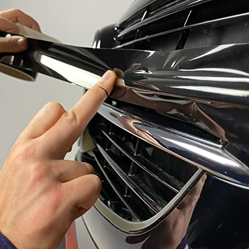 Schwarze Grill Folie Auto Zierleisten zum Folieren von Auto Chromleisten Frontgrill Exterieur Black Schwarze Folie Optik Paket Glanz Schwarz Tiefschwarz (10 cm x 10 Meter Länge, Schwarz Hochglanz)