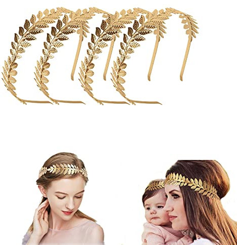Leapbeast 4 Stück Gold Blatt Stirnbänder, Gold Blatt Kronen Kopfschmuck, Griechischer Lorbeerkranz für Braut, Frauen und Mädchen, Braut-Haarschmuck für Hochzeiten, Partys & Modenschauen
