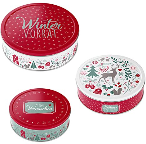 Meinposten Gebäckdose 3er Set Stern Weihnachten Plätzchendose Metall Keksdose Winter Vorrat