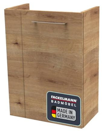FACKELMANN Milano Waschbeckenunterschrank schmal – Unterschrank für Waschtisch im Gäste-WC (44 cm x 60 cm x 24,3 cm) – Türanschlag rechts – SBC Badezimmerschrank hängend in Braun hell