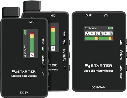 Instarter drahtlos Lavalier Wireless System mit eingebautem Funkmikrofon, Kabellos für Handy, Tablet, PC mit 2 Sender und 1 Empfänger mit 50m Reichweite und USB-C Anschluss 6 Stunden Akku Laufzeit