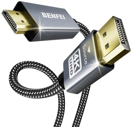 BENFEI 4K DisplayPort auf HDMI Kabel 1,8m [Geflochten, Aluminiumhülse], 5 Stück Einwegübertragung DisplayPort DP-auf-HDMI-Kabel High Speed Verbindungskabel Kompatibel mit HDTV Monitor Laptop AMD usw