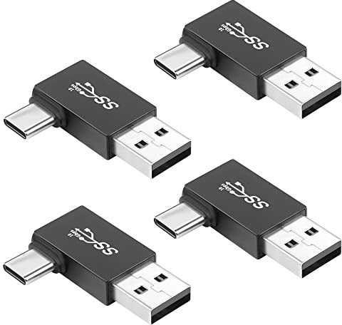 QIANRENON USB3.1 Mâle à USB C Mâle 90° Angle Adaptateur 10Gbps USB3.1 Prise à USB C Prise Droite Angle Chargement Connecteur QC60W/PD15W (A à C Juste),pour Wall Charger PC Portable,4Pcs(Coude Droite)