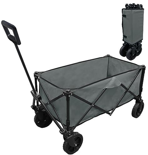 BOMOOMOO Carrello Pieghevole per Campeggio, Grigio Scuro, Acciaio e Gomma, 260 Libbre di Capacità, 4 Ruote All-Terrain con Freni, Ideale per Picnic, Spiaggia, Campeggio, Supermercati, Barbecue, Camper