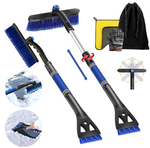 Eiskratzer Auto mit Besen,Eiskratzer Teleskop mit Besen,Auto Schneebesen,Schneebesen Auto Teleskop,3 in 1 Erweiterbar Abnehmbarer Eisschabe 360 Grad Bürstenkopf Schneebürste für Auto LKW SUV