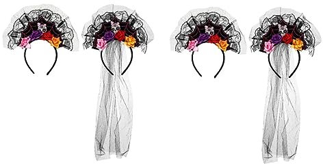 ABOOFAN 4stücke Halloween Haarschmuck Mit Spitzen-mesh Und -blumen Lustige Haarreifen Für Frauen Und Mädchen Für Kostümpartys Feierlichkeiten Zufällige Designs