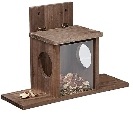 Relaxdays Eichhörnchen Futterhaus, Holz, 2 Eingänge & Sitzplattformen, zum Aufhängen, Eichhörnchenfutterstation, braun