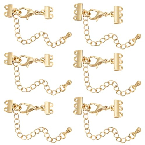 Beebeecraft 1 Box 8 Stück Schichtverschluss 18 Karat Vergoldet, Mehrsträngig Dreilagig Magnetische Halskettenverschlüsse Verstellbare Kettenverbinder Mit Karabinerverschlüssen Für Die DIY