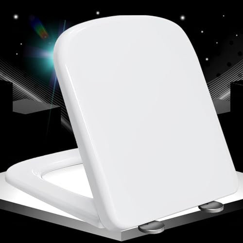 Wc-Sitz mit Absenkautomatik Weiß Toilettendeckel Eckig Toilettensitz Klodeckel Duroplast mit Quick Release Toilettensitz für Jede Toilette Geeignet,white-36 * 44cm