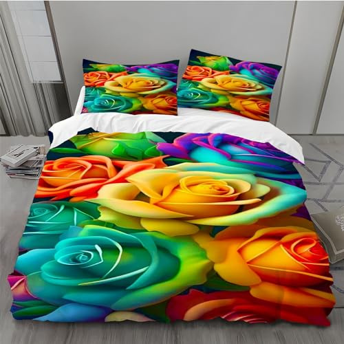 BAIL Housse de Couette 240 x 260 Une Rose Jaune Housse Couette Très Doux Parure de Lit Adulte en Microfibr 2 Taies d'oreiller 65 x 65 cm Convient pour Chambre
