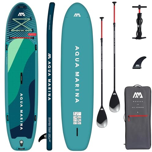 CampSup SUP Aqua Marina Super Trip 12'6 + 2 x Paddel Aufblasbares Stand Up Paddle Board Surfboard für Einsteiger & Fortgeschrittene mit zubehör