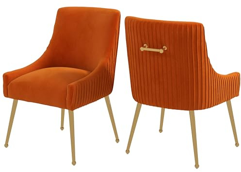 VANTEN Stuhl Esszimmer, Set Aus 2 Stühlen, Moderne Esstisch Stühle- und Sessel Esszimmer Mit Goldenen Beinen,Sessel Wohnzimmer für Empfangsraum,Schlafzimmer und Küche(Hellorange)