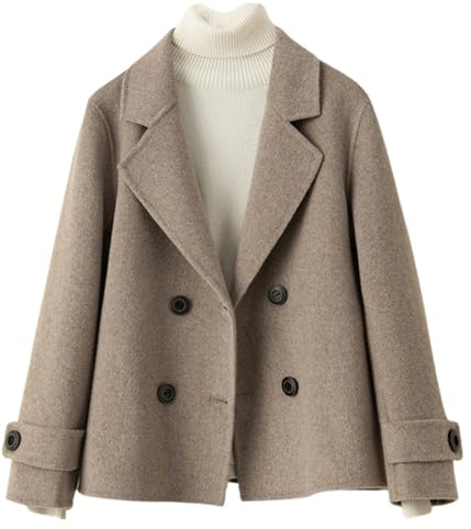 Kromoc Damen Tweed Kerbe Revers Blazer doppelreihig Knöpfe Anzug Jacke lässig Mantel für die tägliche Arbeit