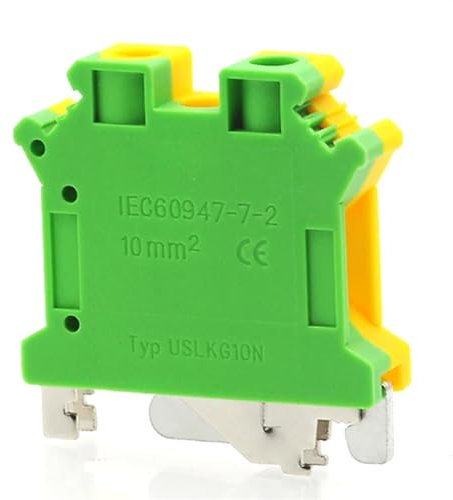 BJWVHGGE 1 Pz USLKG10 Morsettiere di Terra Vite Guida DIN Morsettiera UK-10N Giallo Verde Messa a Terra Bornier Connettore 8AWG 10mm²