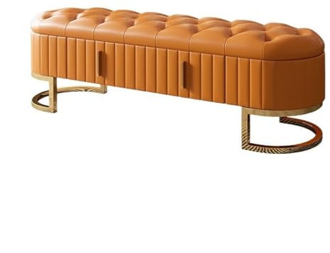 XXAD553TY Polsterbank Sofabank aus hochwertigem Leder, Schlafzimmer-Nachtbank, Moderne, einfache Garderobe, Schuhbank mit Aufbewahrungsschublade Gepolstert Sitzbank(Orange,1.8m)