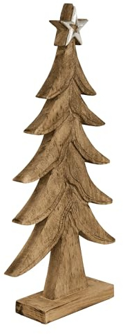 EGLO LIVING Deko Baum Baliguian, Weihnachtsdeko groß | Bodendeko Fensterdeko Wohnzimmer, Dekofigur Weihnachten, Adventsdeko aus Holz in Natur und Metall in Silber, 45 x 22 cm