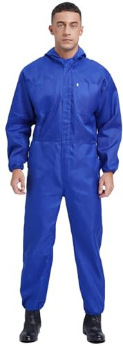 Sxiwei Herren Langarm Arbeitsoverall Einteiliger Lange Jumpsuit mit Reisverschluss Work Strampler Atmungsaktiv Arbeitskleidung Blau XXL
