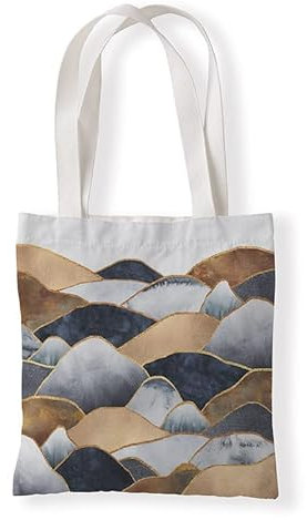 Homeyang Jutebeutel Golden Grey Mountain Stoffbeutel Canvas Wiederverwendbare Beuteltasche Damen Kinder Büchertasche Einkaufsbeutel mit Henkeln Stofftasche Waschbar Tote Bag 33x37 cm
