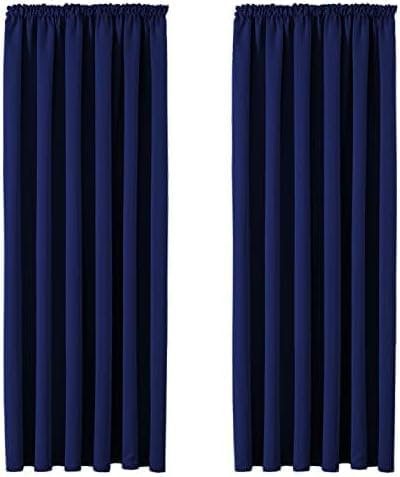 Imperial Rooms Blackout Pencil Pleat Curtains for Bedroom 46x54 Drop Inch Navy Curtains Thermal Insulated Window Treatments, 2 Panels with Tiebacks