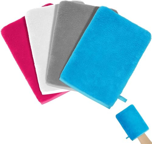 HOTUT Manoplas de Baño Guantes para Lavarse, Juego de 4 Guantes de Baño de 15 x 20 cm, Manoplas con Cordón, Microfibra Premium, Ternura, Gris, Blanco, Azul, Rosa