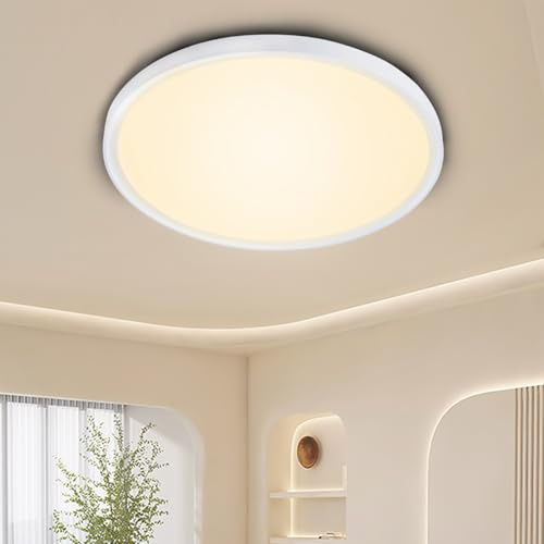 MOLVCE Deckenlampe Led Deckenleuchte Flach Rund 36W Warmweiß 3500K, IP44 Wasserdichte Ultra Dünn Deckenleuchte Wohnzimmer, Deckenbeleuchtung für Badezimmer, Schlafzimmer, Flure, Küchen, Ø28CM
