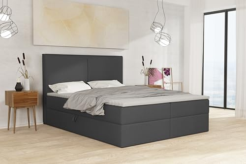 Imebel Boxspringbett Calipso 1, Komplett-Set mit Bonell Matratze H3 und Topper, Polsterbett mit Bettkasten, Doppelbett (anthrazit, 180x200 cm)
