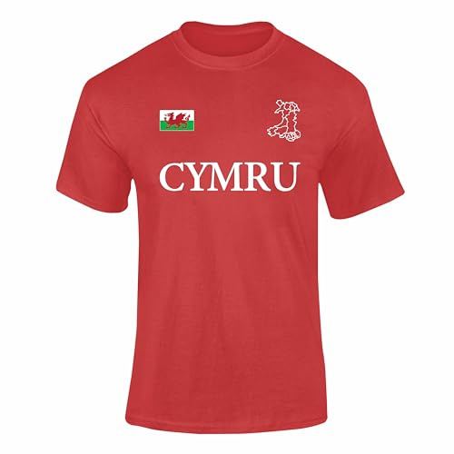 CYMRU Welsh Rugby T Shirt Wales Supporter Top for Kids & Adults Sports Fan Tee Red Small