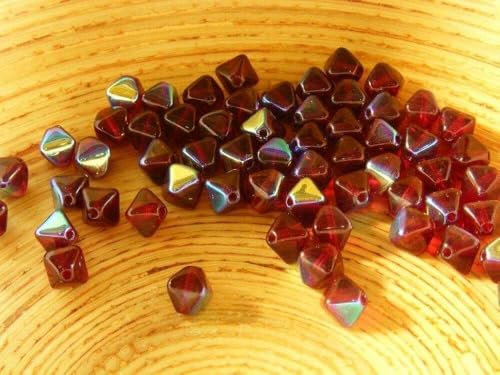 6mm Pyramid Glass Beads x60 Diamond Red Blue Green Pink Etc 601659 24 Color 446D, 4395 Dark Burgundy Wine