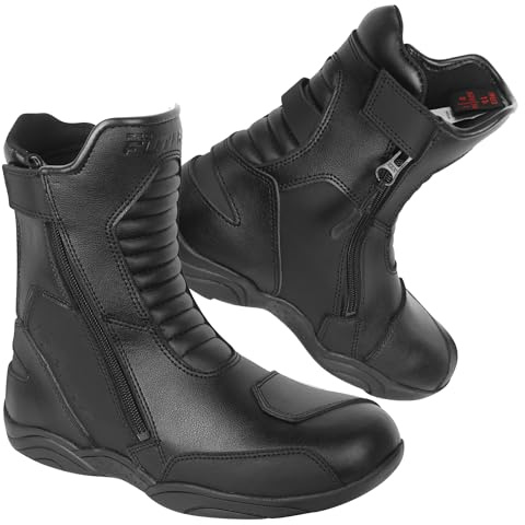 PRO FUTURE Stivali Moto Unisex in Pelle con Protezioni Rinforzate, Suola Antiscivolo e Chiusura Stivali da Moto da uomo (Nero, Sistema Taglie Calzature EU, Adulto, Uomo, Numero, Media, 43)