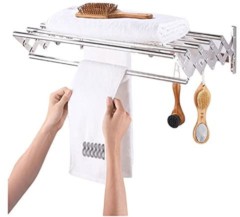 Porte-serviettes télescopique en acier inoxydable et étendoir à linge, étagère de salle de bain, design peu encombrant (60 cm) pour une nification efficace