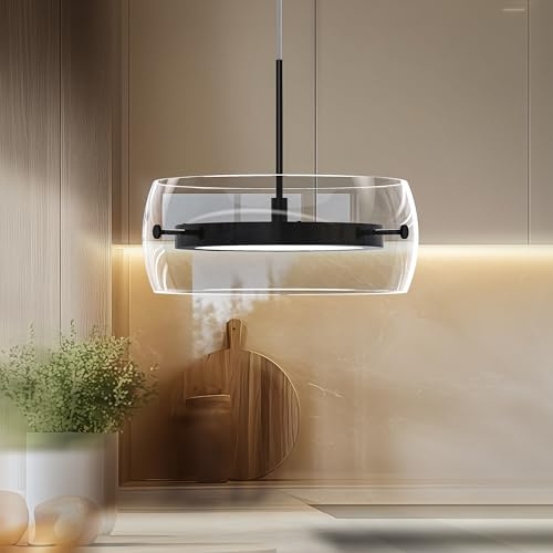 EANLOLY Pendant Lights Kitchen Island Dual-Sided LED Lighting, Adjustable Hanging Length, Glass Shade, Dimmable, Modern Ceiling Light Fixture for Dining Room, Bar, Living Room, Matte Black