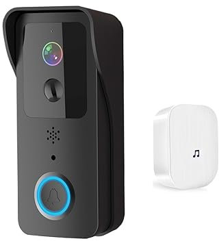 SMTYXS 5G 2.4G WiFi Sonnette Vidéo 1080P Interphone sans Fil Extérieur Intelligent Caméra sans Fil Étanche avec Alimentation Ca/CC(Black Kit-Add 64G TF Card)
