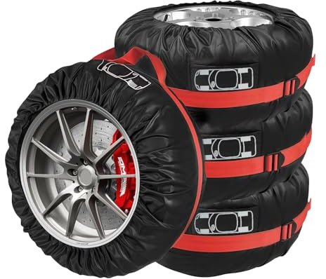 Bubuny 4 Pezzi Borsa Pneumatici Auto, 18-22 Copertura per Pneumatici di Ricambio Auto Copri Gomme Ruota Coperture, Impermeabili Antipolvere con Manico, Nero