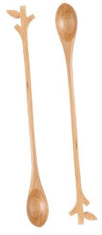 DONFAMDS 2pcs Wooden Stirring Spoons Long Handle Coffee Mixing Spoon Natural Wood Beverage Stirrer for Home Kitchen Tea Honey Use