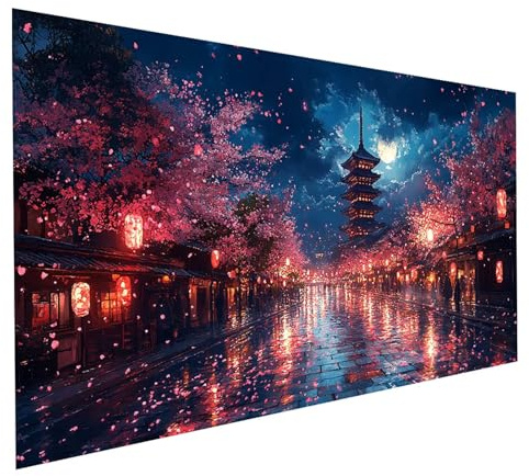 Diamond Painting Adultos 200 x 100 CM Full Drill Diamond Painting Japón, 5D DIY Lienzos para Pintar con Diamantes flores de cerezo, Kit Punto de Cruz Bordado Pintura de Diamante, Regalo Mujer GYL0702