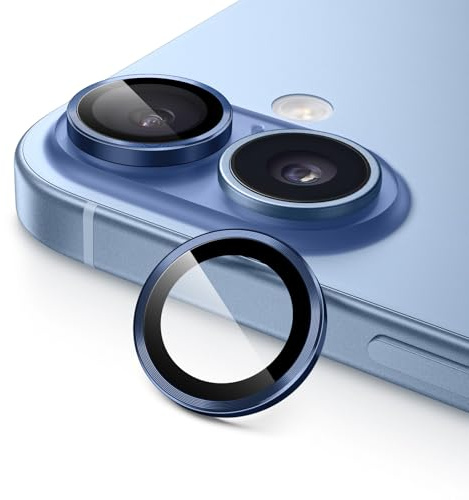 JETech Protecteur d'Objectif de Caméra pour iPhone 17 6,3 Pouces, Verre Trempé 9H Anneau Individuel en Métal, Plateau d'Installation Facile, HD Transparent, 1 Série (Bleu)
