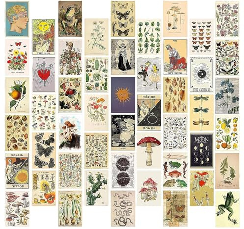 YUZHEDM 50 Pezzi Poster Vintage, Poster da Parete, Decorazioni Camera, Quadri Vintage, Decorazione Estetica, Collage, Adatto a Camere da Letto, Soggiorni, Studi, Dormitori e Uffici (Piante)