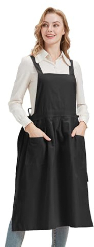 Nanxson Frauen Schürze Küchenschürze einfarbig Latzschürze mit Taschen | Wassertropfen abweisende Latzkleid mit Seitliche Schnürung zum Kochen, Backen, Garten, Malen, Blumenladen