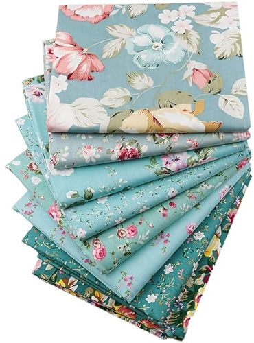Gorsmoon 8er Set Baumwollstoff Meterware 50x50cm-Hochdichter Baumwollstoff Nähen,Patchwork&Quilten-Stoffpaket mit Tiermotiven,Blumen,Punkten&Karos für DIY-Handarbeiten (8, Minze Floral Mix)