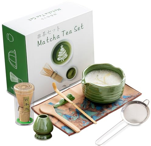 WyndShades Matcha Set 8 Pcs – Japanese Matcha Kit with Chasen, Chashaku Scoop, Ceramic Bowl, Whisk Holder, Sifter, Tea Cloth & Spoon Holder – Complete Matcha Ceremony Set for Beginners & Tea Lovers