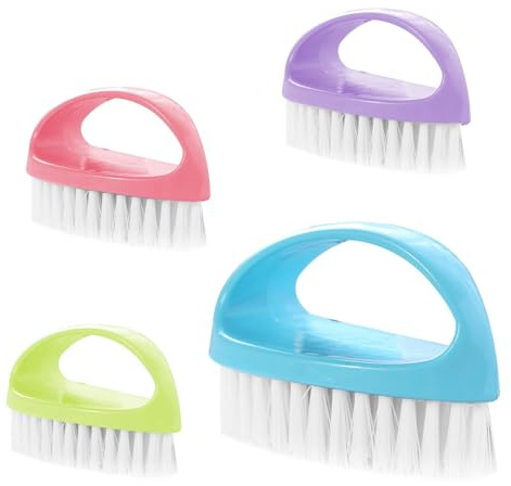 Plkjiu 4pcs Heavy Duty Nail Brushes With Handle Grip - Nail Art Brush And Scrubbing For Cleaning Fingernails, Toes - Nylon Firm Bristles For Mechanics, Gardeners - (Red,Blue,Green,Purple)