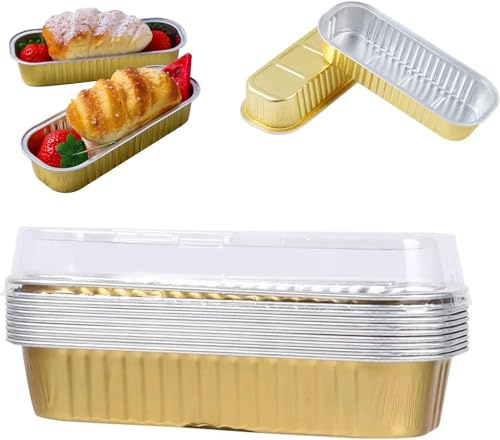 Scatola di Latta in Foglio di Alluminio USA E Getta da 50 Pezzi con Coperchio, Scatole da Forno in Foglio Rettangolare da 200 Ml Mini Teglie per Cucinare, Cuocere al Forno, Pr, 10pcs, with Cover