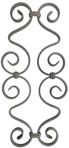 Decorative Wrought Iron Scroll Panels, Ornamental Fence Gate Insert, Traditional Swirl Design for 1/2-Inch Square Picket (Tall Scrolls)